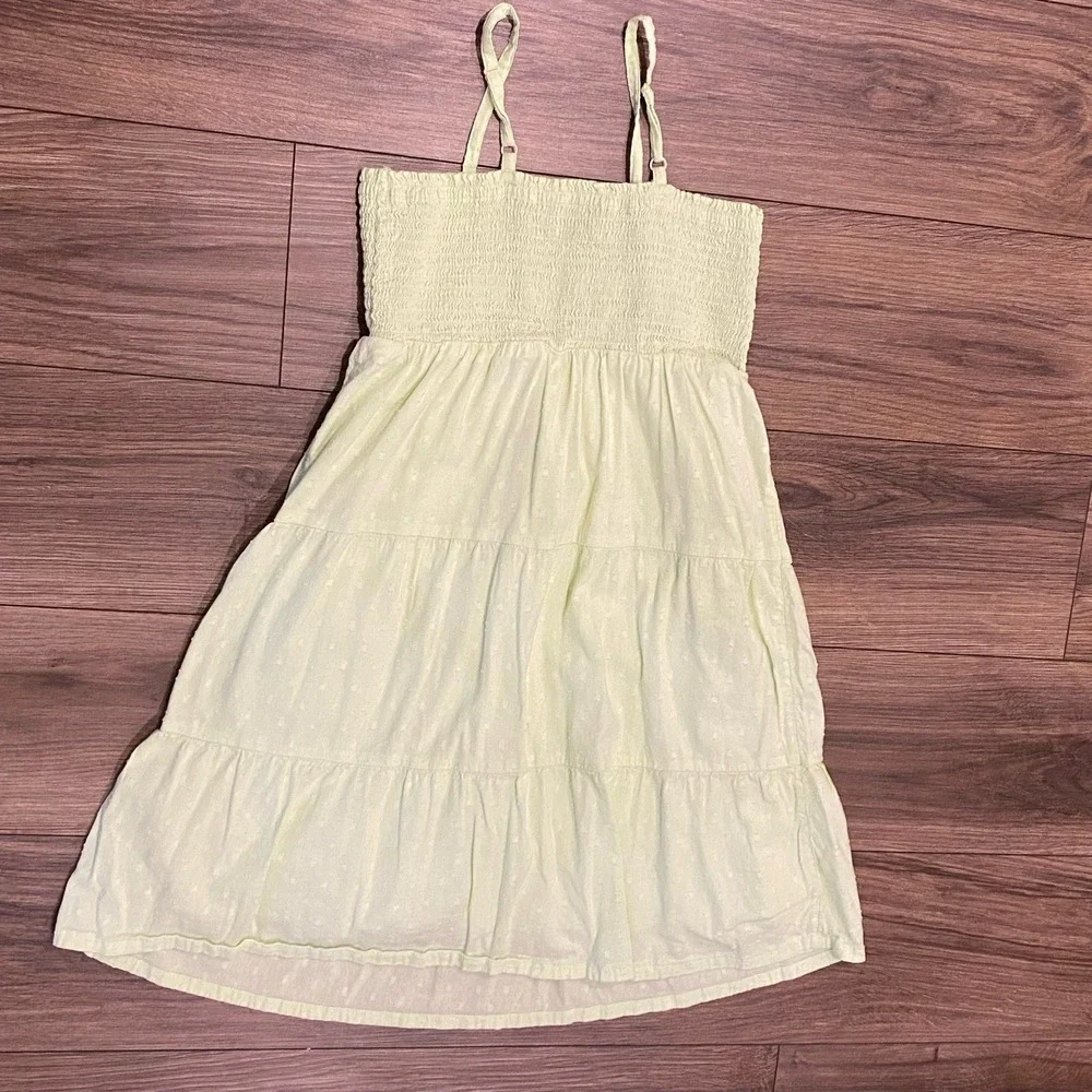 Old Navy Sundress 10-13 Girl Green Runch Top Seersucker Strap‎ Babydoll Peasant
